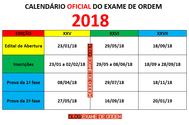 Calendrio OAB 2018: Datas do Exame de Ordem