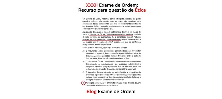 XXXII Exame de Ordem: Recurso para questo de tica