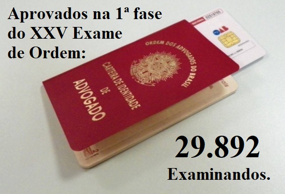 Aprovados na 1ª fase do XXV Exame de Ordem: 29.892 examinandos. Aprovados na 1ª fase do XXV Exame de Ordem: 29.892 examinandos.