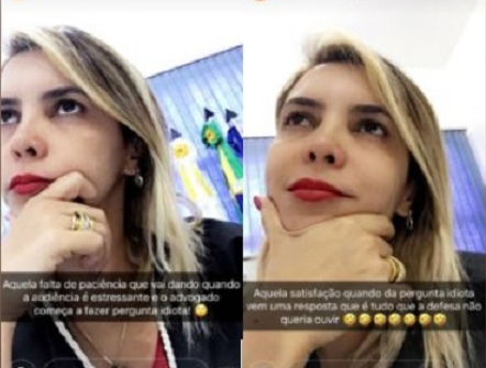 Juíza publica selfies no instagram ironizando 'pergunta idiota' de advogado durante audiência Juíza publica selfies no instagram ironizando 'pergunta idiota' de advogado durante audiência