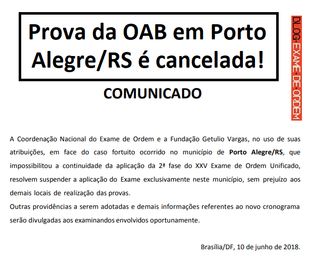 Prova da OAB em Porto Alegre é cancelada! 