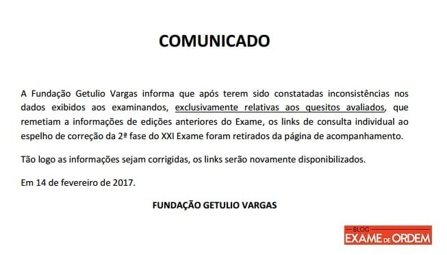 FGV publica comunicado sobre o link da consulta individual