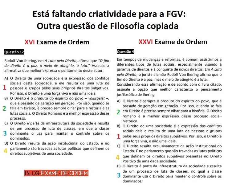 Está faltando criatividade para a FGV: Outra questão de Filosofia copiada Está faltando criatividade para a FGV: Outra questão de Filosofia copiada