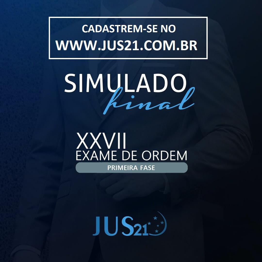 Hoje, meio-dia, teremos o Simulado Final do Jus21! Hoje, meio-dia, teremos o Simulado Final do Jus21!