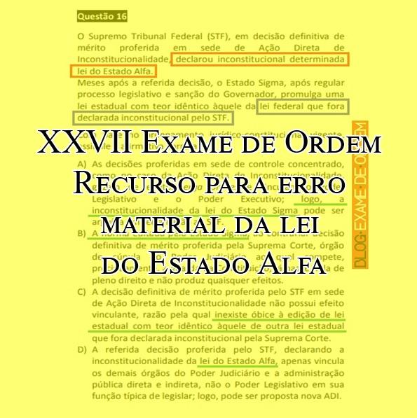 XXVII Exame de Ordem - Recurso para erro material da lei do Estado Alfa XXVII Exame de Ordem - Recurso para erro material da lei do Estado Alfa