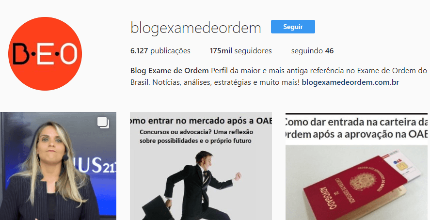 Sigam o perfil do Blog Exame de Ordem no Instagram