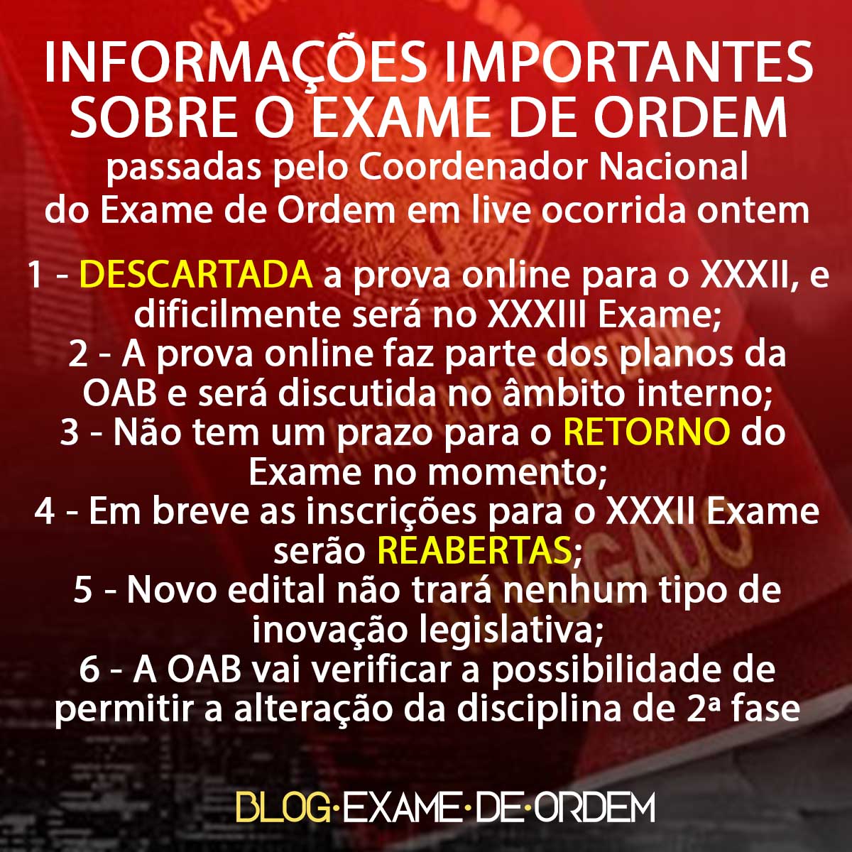 Informaes importantes sobre o Exame de Ordem