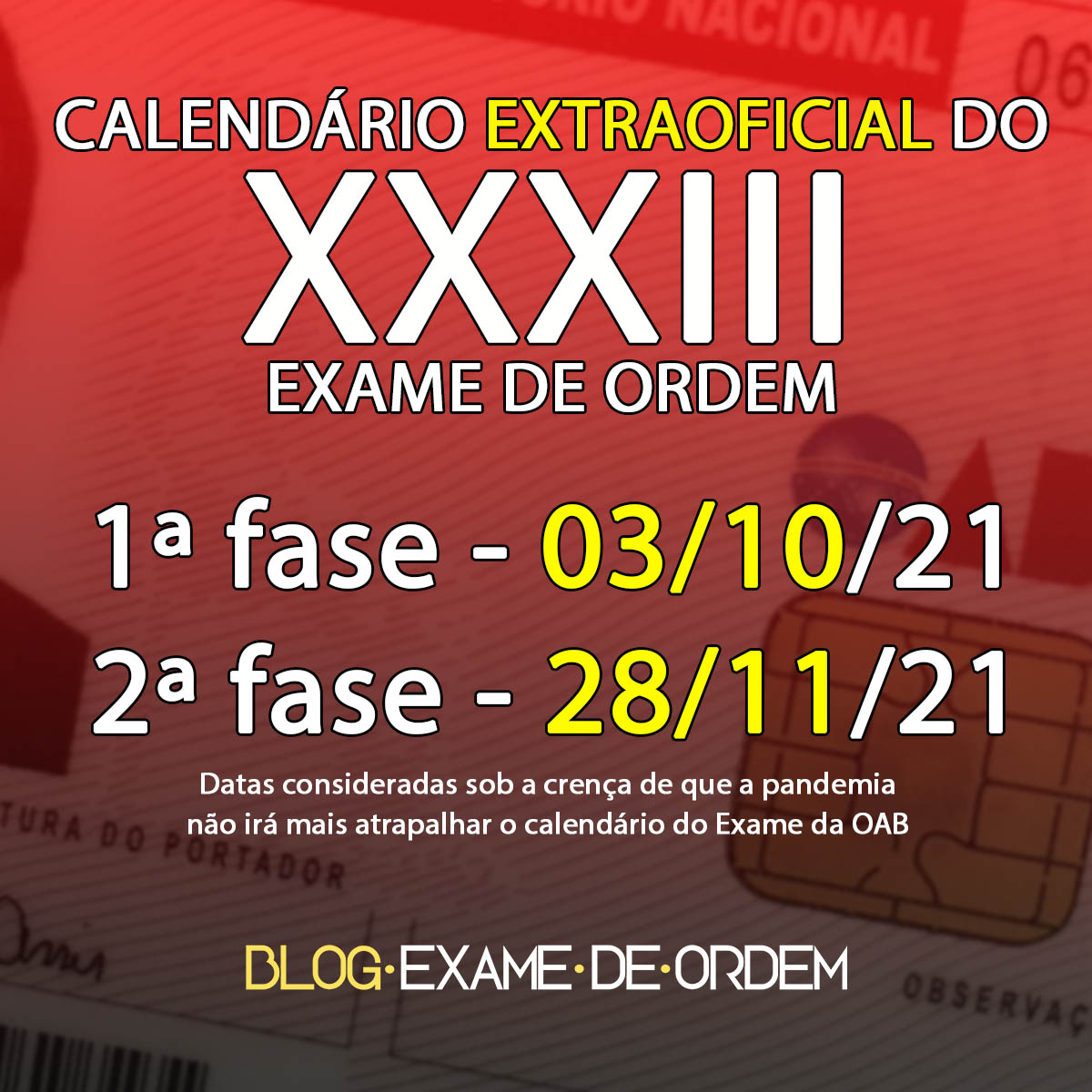 Calendrio extraoficial do XXXIII Exame de Ordem