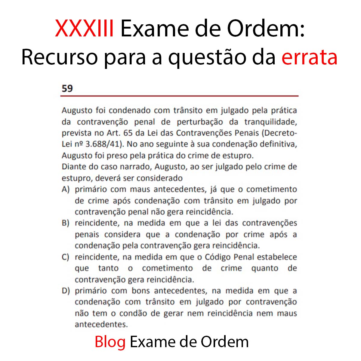 XXXIII Exame de Ordem: Recurso para a questão da errata