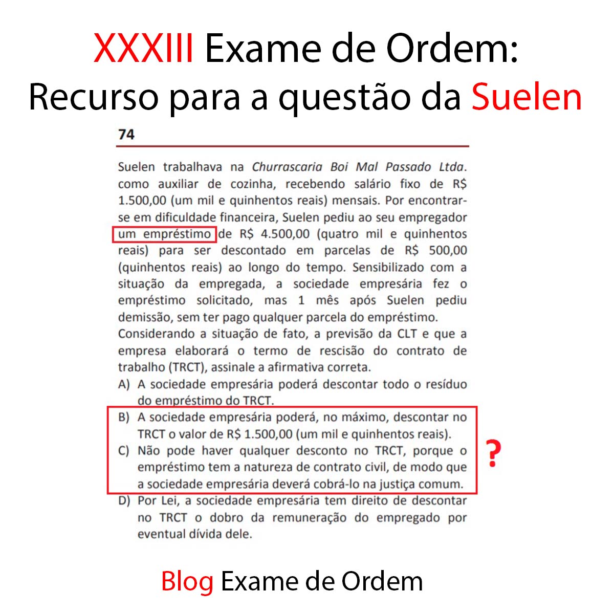 XXXIII Exame de Ordem: Recurso para a questão da Suelen