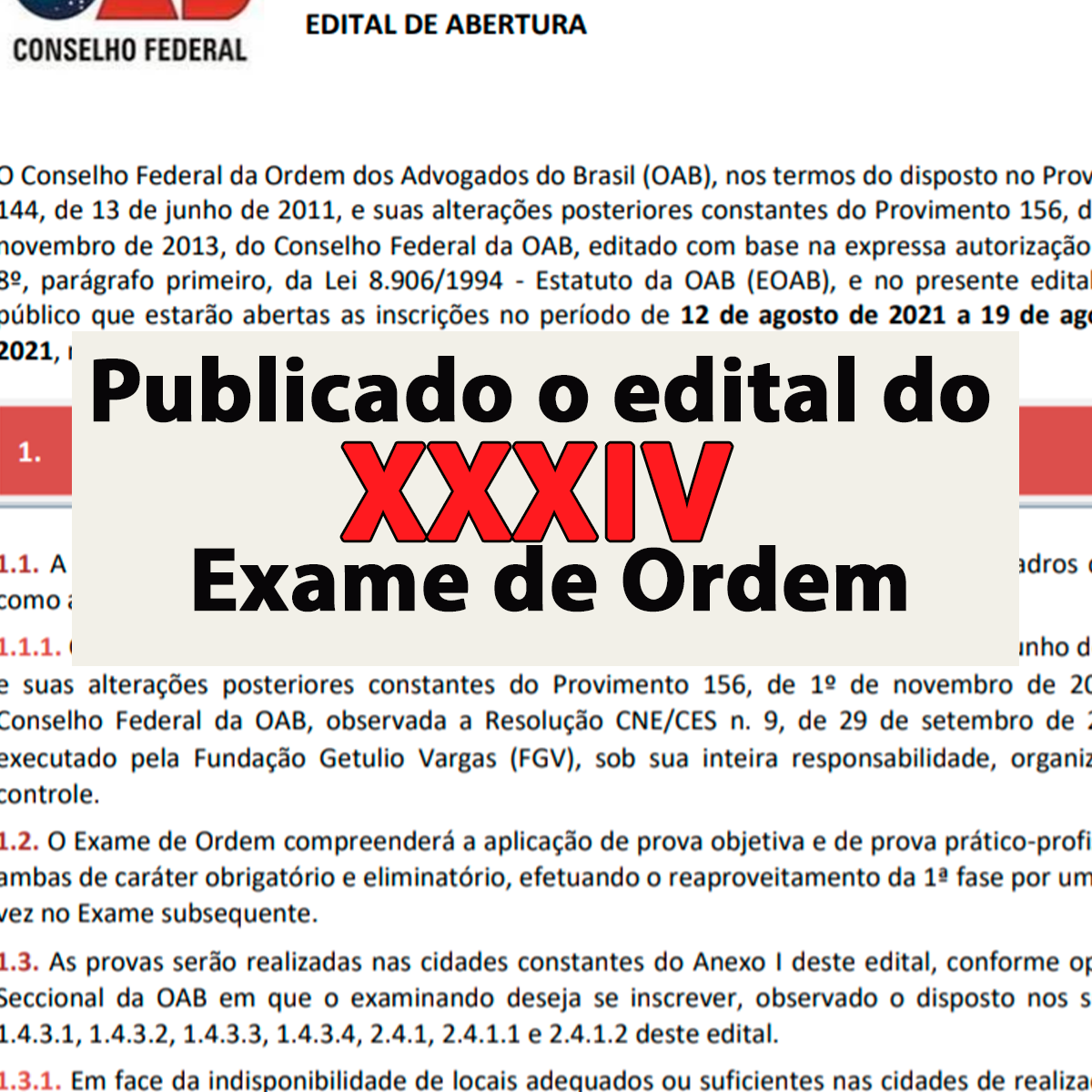 Publicado o edital do XXXIV Exame de Ordem