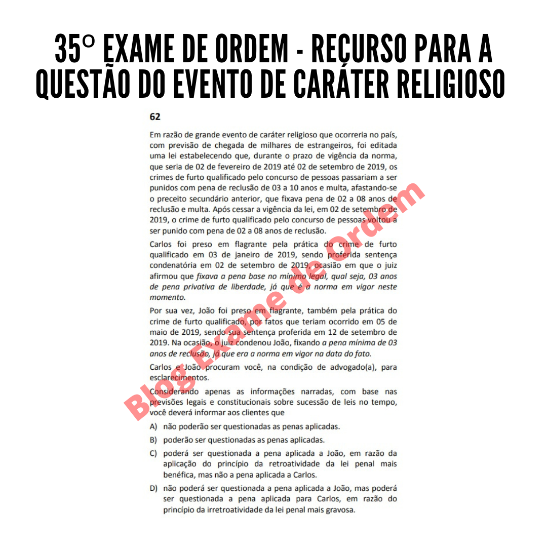 35 Exame de Ordem - Recurso para a questo do evento de carter religioso 