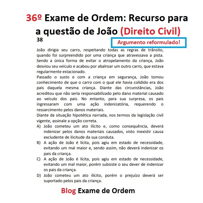 36 Exame de Ordem: Recurso para a questo de Joo (Direito Civil)