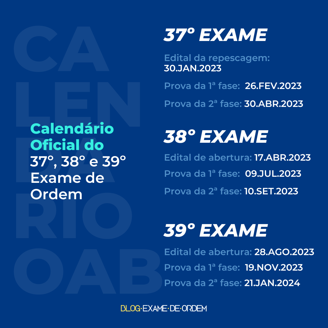 Calendrio 2023 do Exame de Ordem