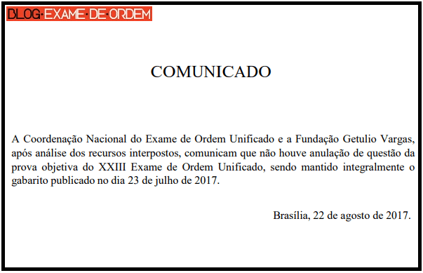 Comunicado oficial da OAB