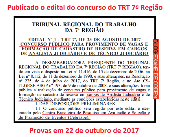 Concurso do TRT 7 - Cear: Publicado o Edital