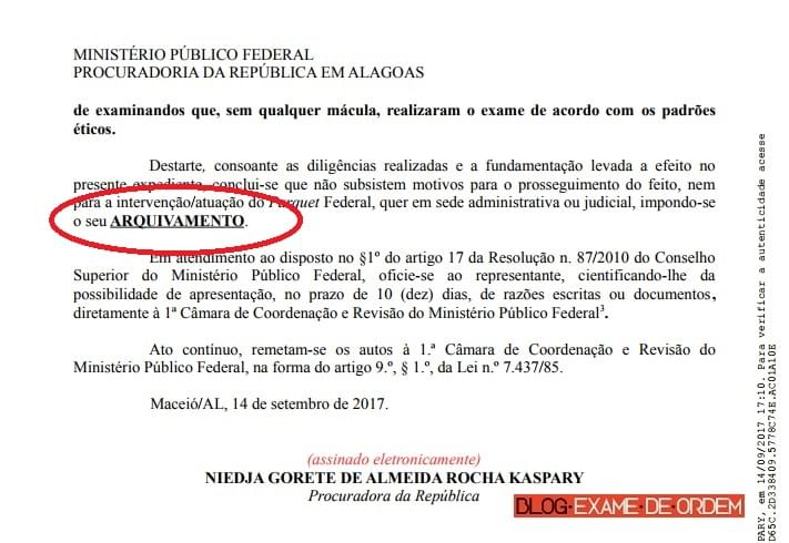 MPF arquiva denncia de fraude no XXIII Exame de Ordem