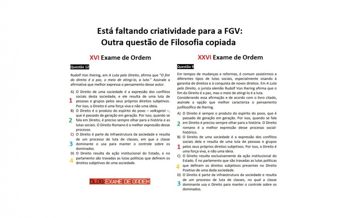 Est faltando criatividade para a FGV: Outra questo de Filosofia copiada