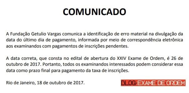 Data do pagamento da inscrio  corrigida pela FGV