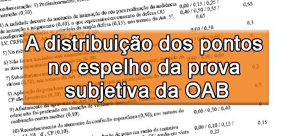 A distribuio dos pontos no espelho da prova subjetiva da OAB