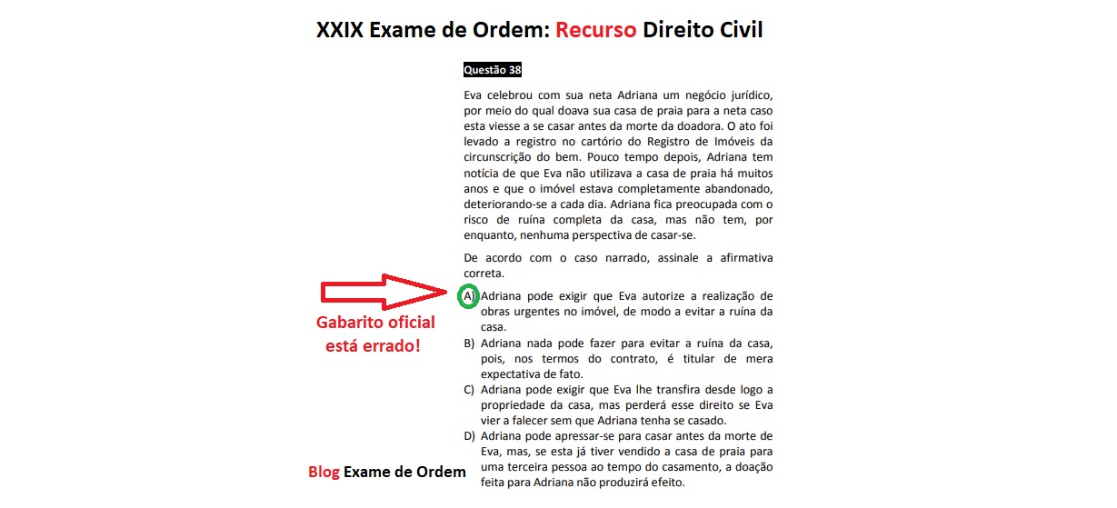 XXIX Exame de Ordem: Recurso Direito Civil