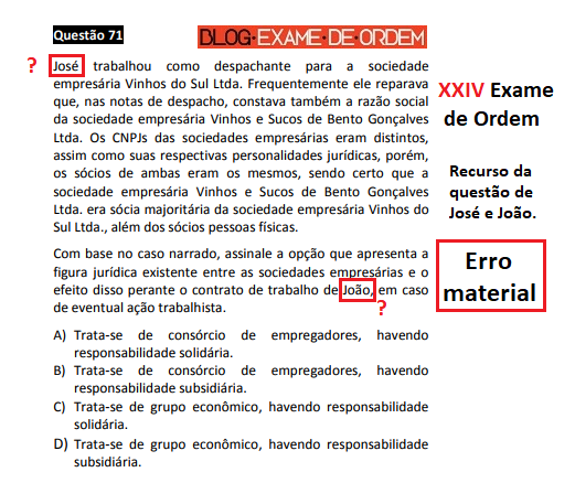 XXIV Exame de Ordem - Recurso do erro material - Jos e Joo